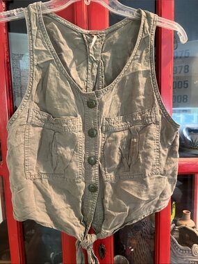 Free People Olive Utility Vest with Button Detail